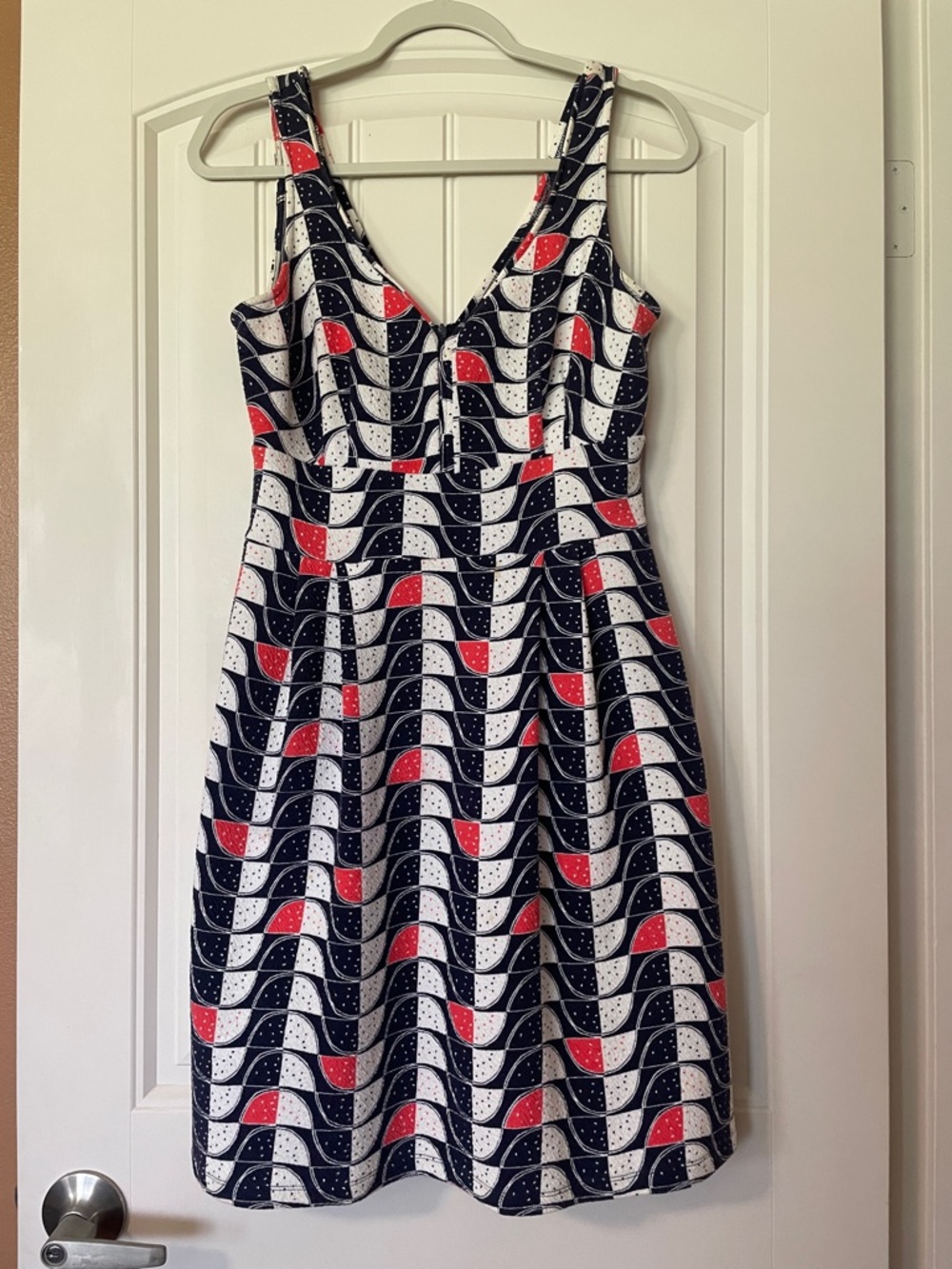 Maison Jules Women's S sleeveless dress. Fit & flare. Navy, White & pink